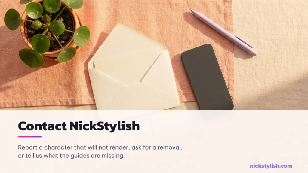Contact NickStylish: an envelope and phone on a desk, one address for every request