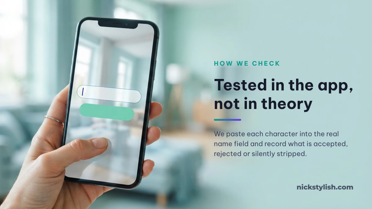 Testing a stylish nick in a real app name field before publishing a platform rule