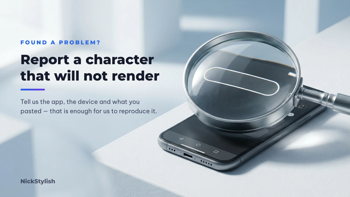 Report a character that will not render: magnifier over a phone name field