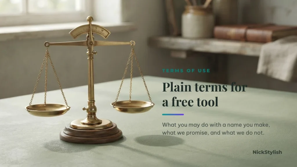NickStylish terms of use: plain terms for a free nickname tool