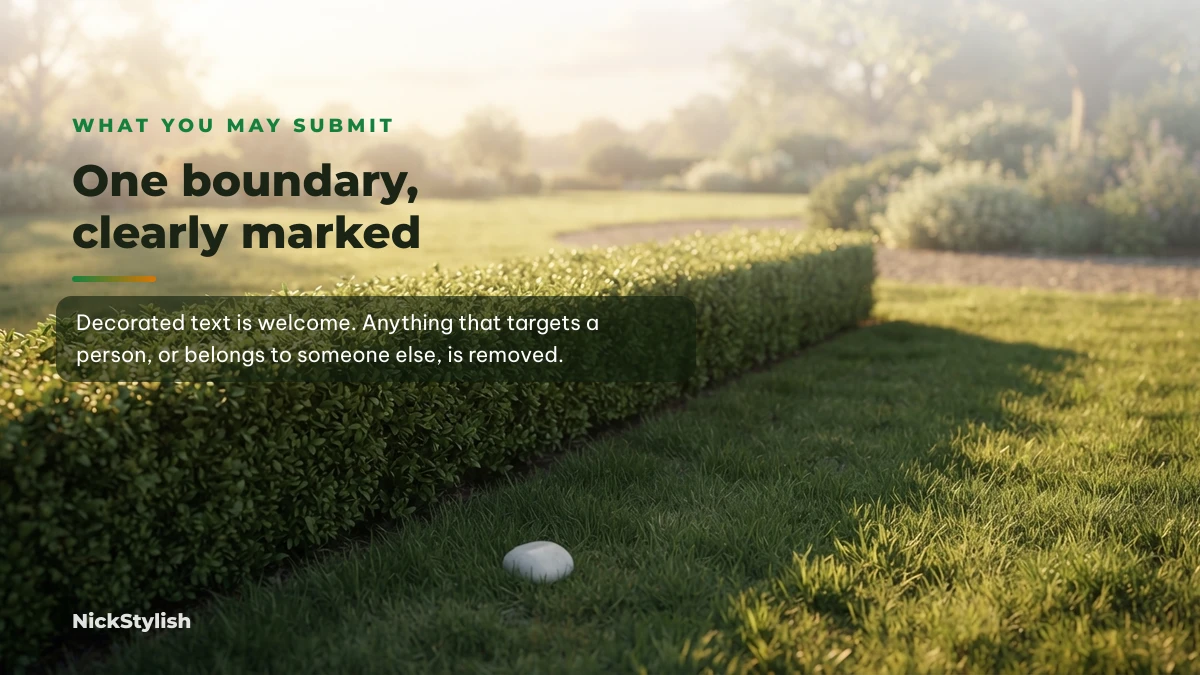 What you may submit to NickStylish: one clearly marked boundary