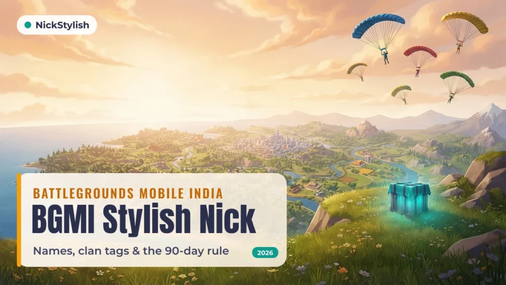 BGMI stylish nick guide banner over a golden-hour battle royale island