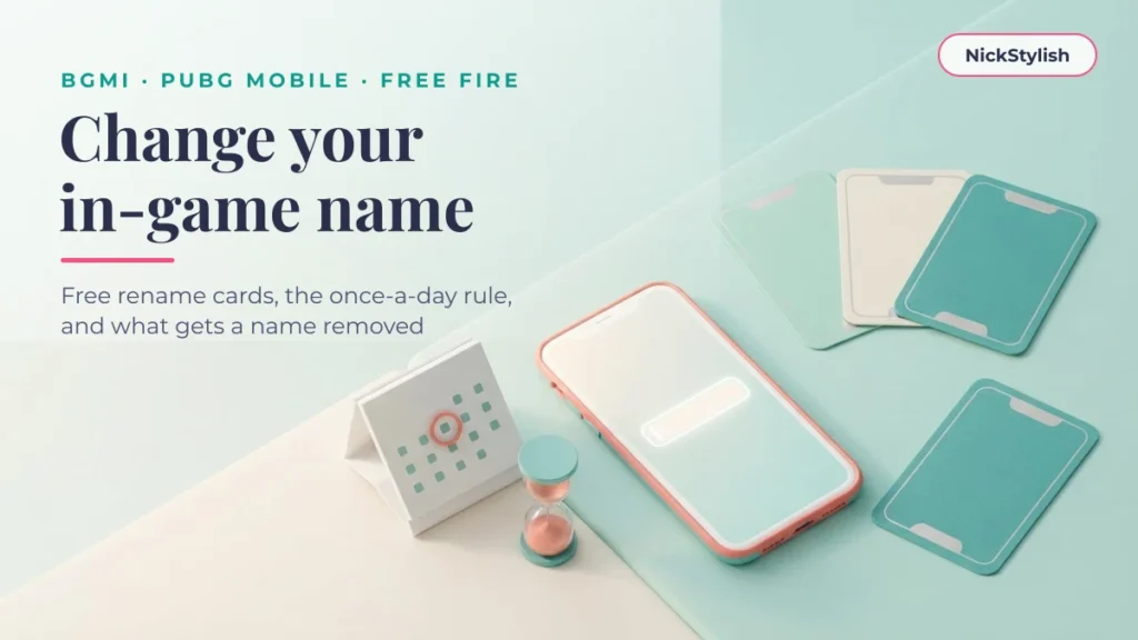 How to change BGMI name: rename cards and a phone name field on a mint desk