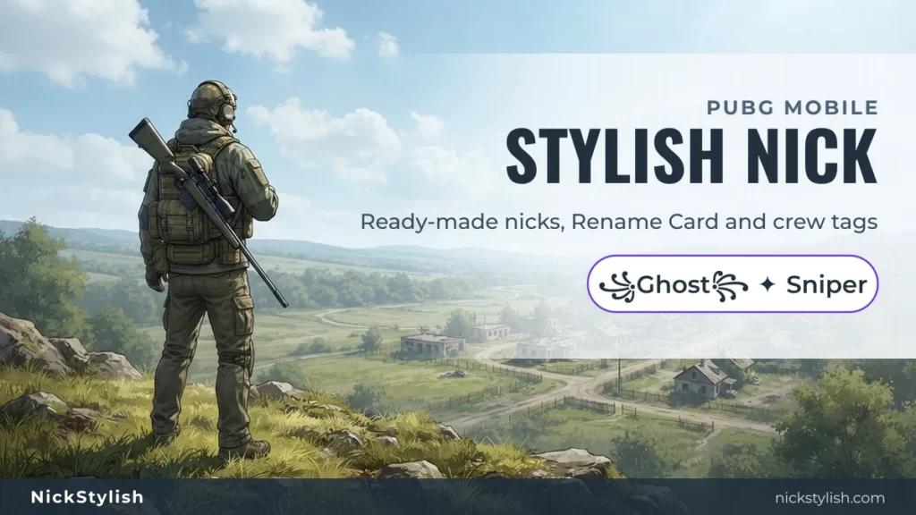 PUBG stylish nick banner with a sniper overlooking a valley and a decorated Ghost nickname
